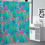 Teal Aloha Tropical Pattern Print Premium Shower Curtain