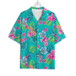 Teal Aloha Tropical Pattern Print Rayon Hawaiian Shirt