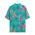 Teal Aloha Tropical Pattern Print Rayon Hawaiian Shirt