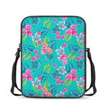 Teal Aloha Tropical Pattern Print Rectangular Crossbody Bag