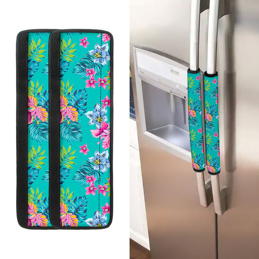 Teal Aloha Tropical Pattern Print Refrigerator Handle Covers