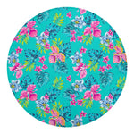 Teal Aloha Tropical Pattern Print Round Blanket