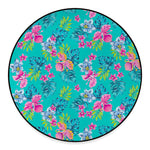 Teal Aloha Tropical Pattern Print Round Floor Mat