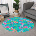 Teal Aloha Tropical Pattern Print Round Rug