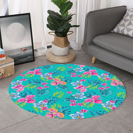Teal Aloha Tropical Pattern Print Round Rug