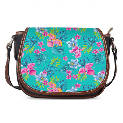 Teal Aloha Tropical Pattern Print Saddle Bag