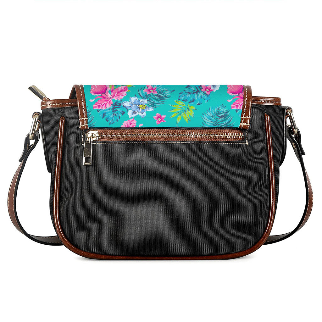 Teal Aloha Tropical Pattern Print Saddle Bag