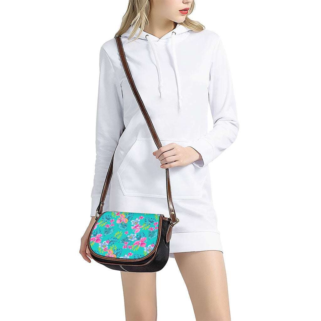 Teal Aloha Tropical Pattern Print Saddle Bag