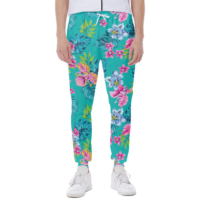 Teal Aloha Tropical Pattern Print Scuba Joggers