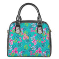 Teal Aloha Tropical Pattern Print Shoulder Handbag