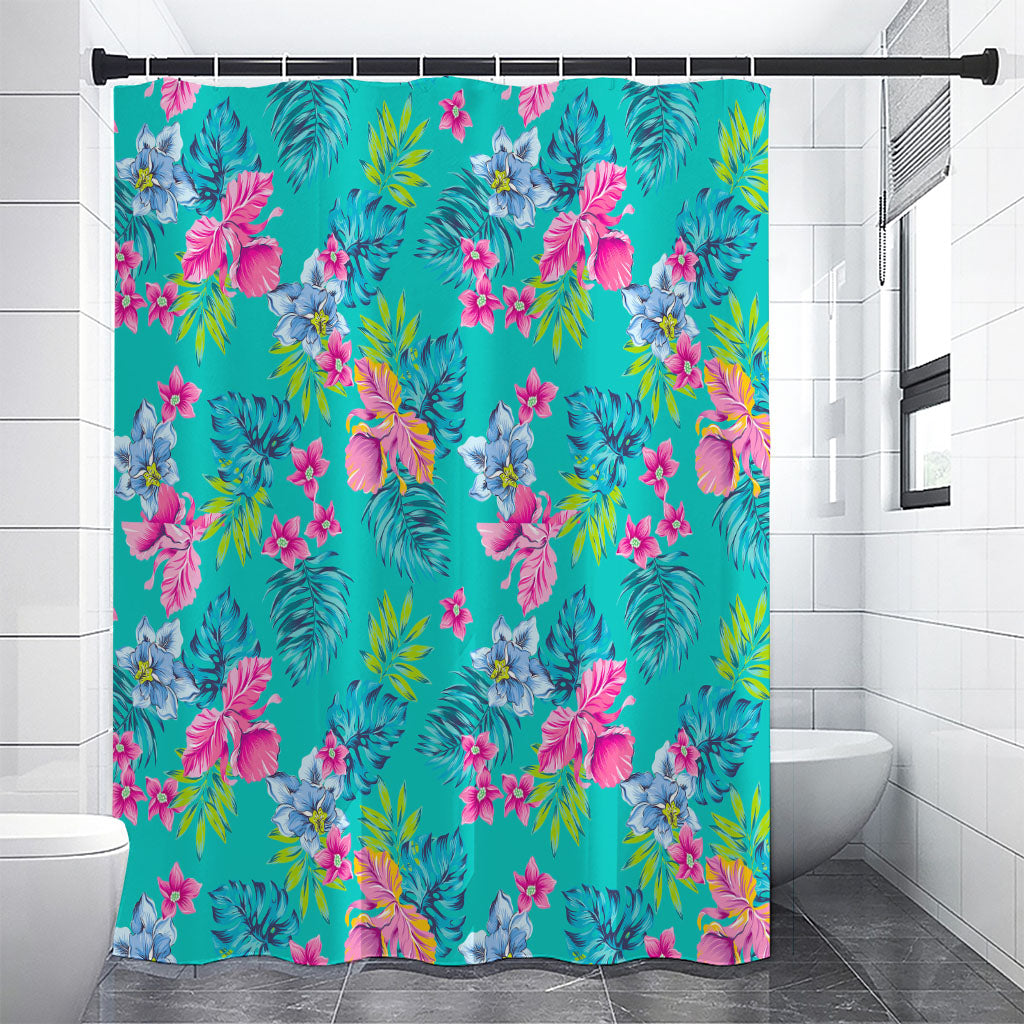 Teal Aloha Tropical Pattern Print Shower Curtain