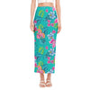 Teal Aloha Tropical Pattern Print Side Slit Maxi Skirt