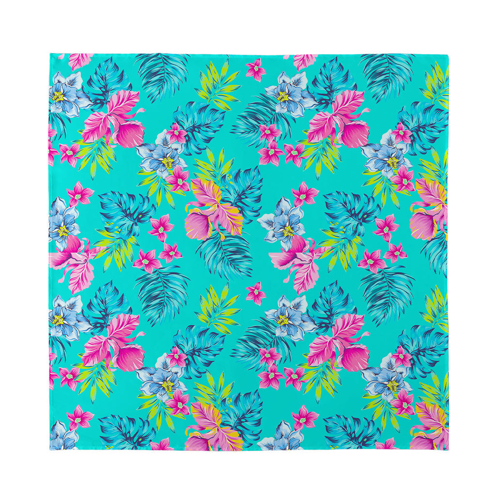 Teal Aloha Tropical Pattern Print Silk Bandana