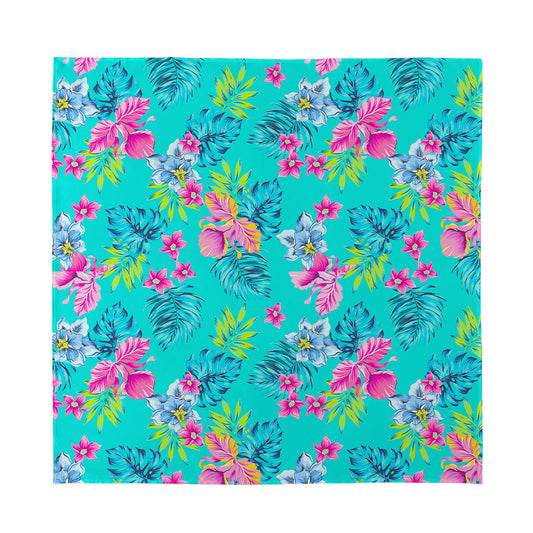 Teal Aloha Tropical Pattern Print Silk Bandana