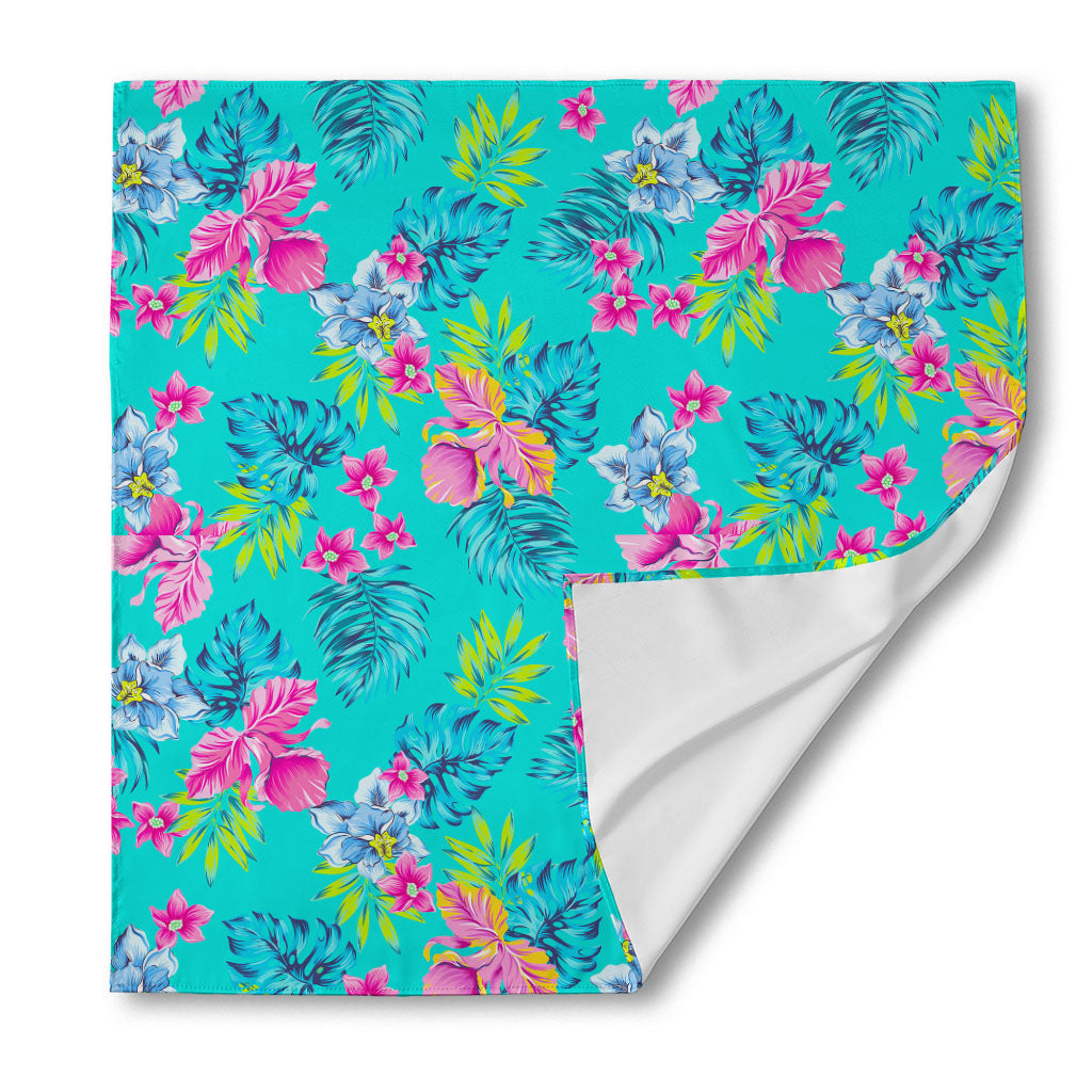 Teal Aloha Tropical Pattern Print Silk Bandana