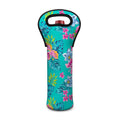 Teal Aloha Tropical Pattern Print Single Neoprene Wine Tote