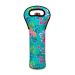 Teal Aloha Tropical Pattern Print Single Neoprene Wine Tote