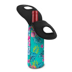 Teal Aloha Tropical Pattern Print Single Neoprene Wine Tote
