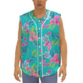 Teal Aloha Tropical Pattern Print Sleeveless Baseball Jersey