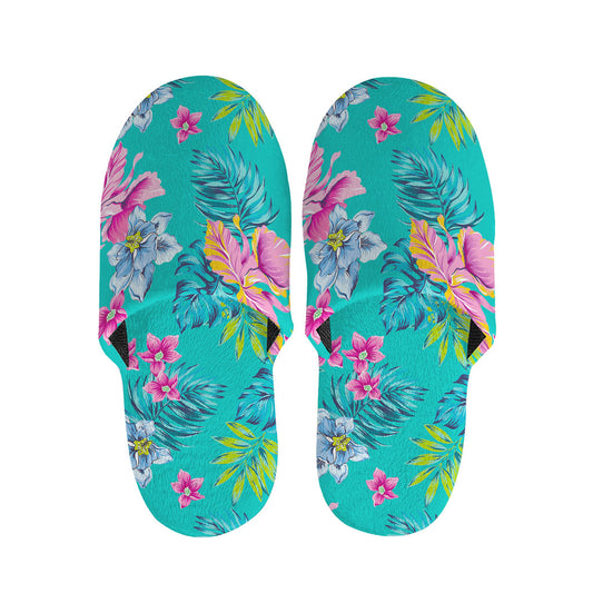 Teal Aloha Tropical Pattern Print Slippers