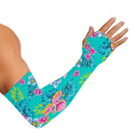 Teal Aloha Tropical Pattern Print Sun Protection Arm Sleeves