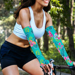 Teal Aloha Tropical Pattern Print Sun Protection Arm Sleeves
