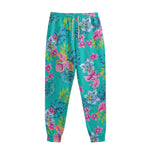 Teal Aloha Tropical Pattern Print Sweatpants