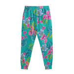 Teal Aloha Tropical Pattern Print Sweatpants