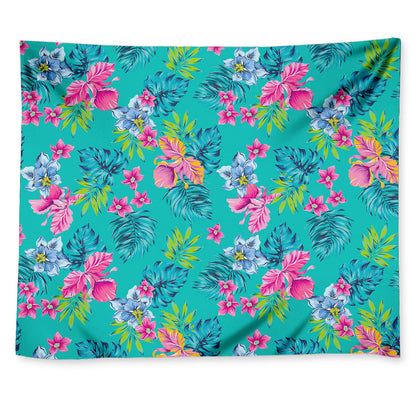 Teal Aloha Tropical Pattern Print Tapestry