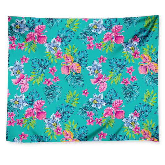 Teal Aloha Tropical Pattern Print Tapestry