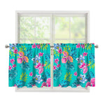 Teal Aloha Tropical Pattern Print Tier Curtains