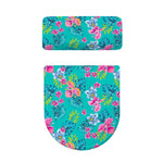 Teal Aloha Tropical Pattern Print Toilet Lid And Tank Cover Set