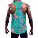 Teal Aloha Tropical Pattern Print Training Tank Top