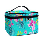 Teal Aloha Tropical Pattern Print Travel Makeup Bag