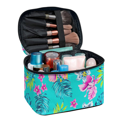 Teal Aloha Tropical Pattern Print Travel Makeup Bag