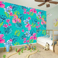 Teal Aloha Tropical Pattern Print Wall Sticker