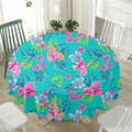 Teal Aloha Tropical Pattern Print Waterproof Round Tablecloth