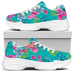 Teal Aloha Tropical Pattern Print White Chunky Shoes