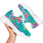 Teal Aloha Tropical Pattern Print White Chunky Shoes