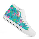 Teal Aloha Tropical Pattern Print White High Top Sneakers