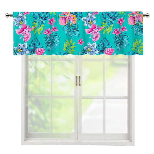 Teal Aloha Tropical Pattern Print Window Valance