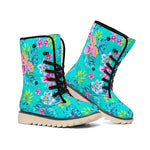 Teal Aloha Tropical Pattern Print Winter Boots