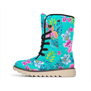 Teal Aloha Tropical Pattern Print Winter Boots