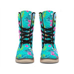 Teal Aloha Tropical Pattern Print Winter Boots