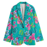 Teal Aloha Tropical Pattern Print Women's Blazer