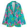 Teal Aloha Tropical Pattern Print Women's Cotton Blazer