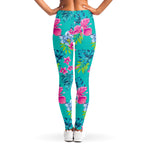 Teal Aloha Tropical Pattern Print Women's Leggings