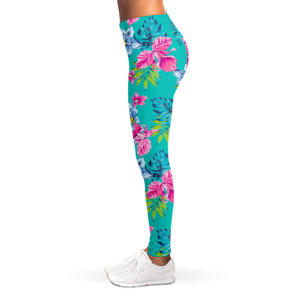 Teal Aloha Tropical Pattern Print Women's Leggings