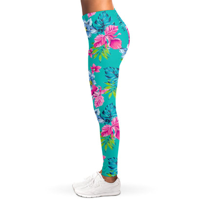 Teal Aloha Tropical Pattern Print Women's Leggings