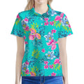 Teal Aloha Tropical Pattern Print Women's Polo Shirt